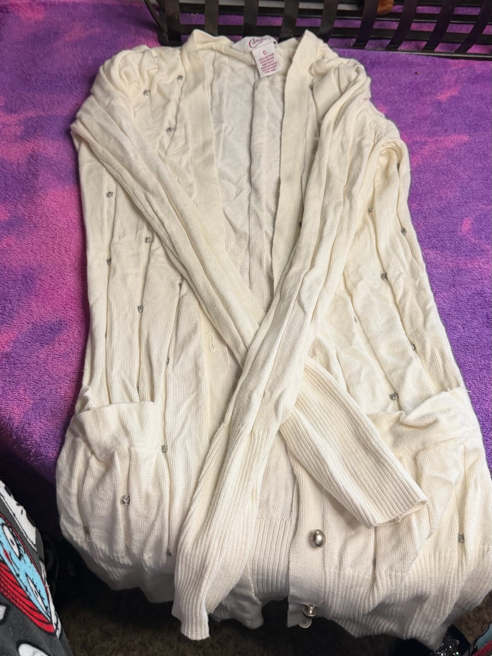 Candie's Cream Open-Front Women's Cardigan with Stud Accents